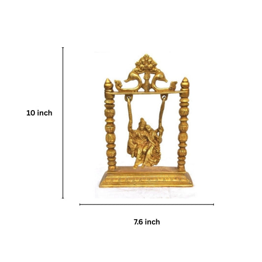 Handcrafted Brass Radha Krishna Murti on Swing | Elegant Religious Showpiece for Home | Brass Radha Krishna on Swing ( Yellow, 10 inch)