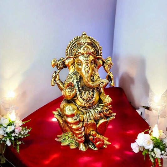 Aakrati Brass Handcrafted Ganesh Statue for Car Dashboard |God Ganesh Murti Aakrati