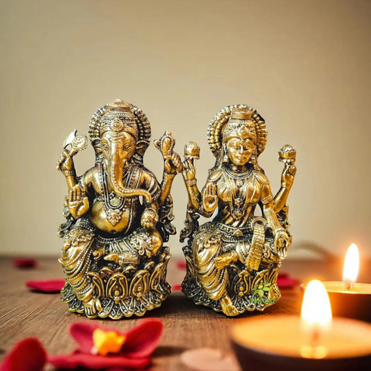 Aakrati Brass Laxmi Ganesh Idol for Diwali Pujan| Home & Temple Décor| Decorative Items| Puja Essentials Aakrati