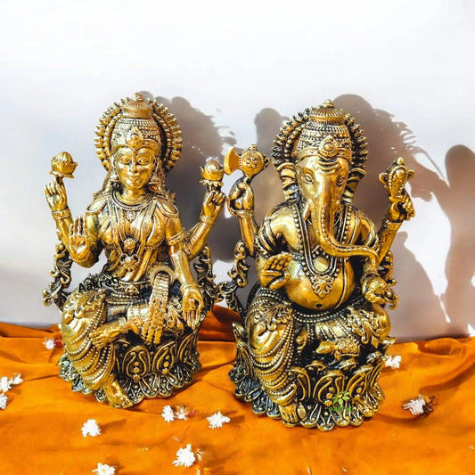Brass Lakshmi Ganesh Pair| Divine Sculptures for Wealth and Harmony| Made By Aakrati Aakrati