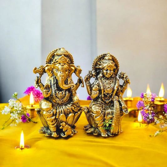 Aakrati Brass Laxmi Ganesh Pair| Exquisite Hindu Deity Sculptures Aakrati