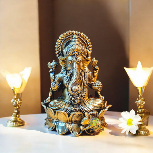 Aakrati Brass Lord Ganpati Sitting Statue for Temple| Worship Idol| Temple Decor| Lord Ganesh