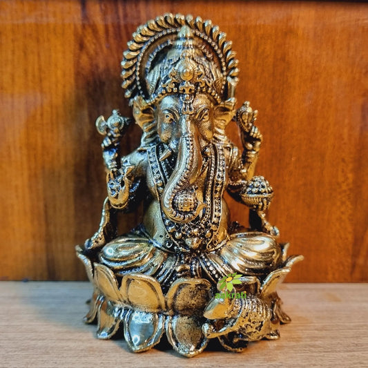 Aakrati Brass Lord Ganpati Sitting Statue for Temple| Worship Idol| Temple Decor| Lord Ganesh Aakrati