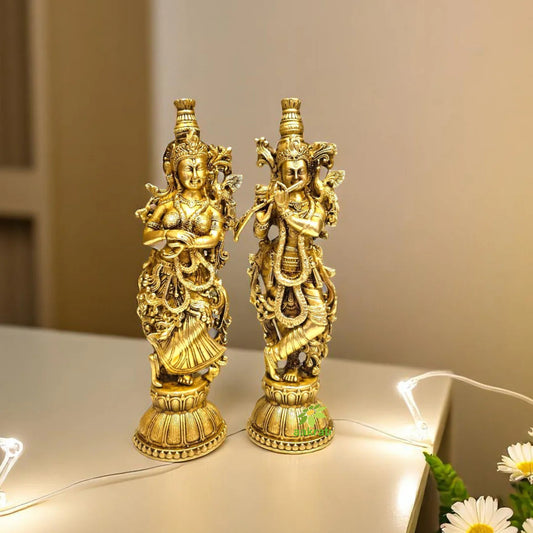 Pure Brass Radha Krishna Statue with Ganesh Idol & Diya | Festive Gift Combo for Diwali, Housewarming & Spiritual Decor | Gift Hamper