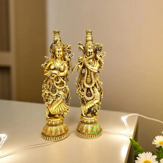 Pure Brass Radha Krishna Statue with Ganesh Idol & Diya | Festive Gift Combo for Diwali, Housewarming & Spiritual Decor | Gift Hamper Aakrati