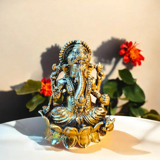 Brass Ganesh Statue with Antique Finish | Brass Ganesh Sculpture| Decorative Items Aakrati