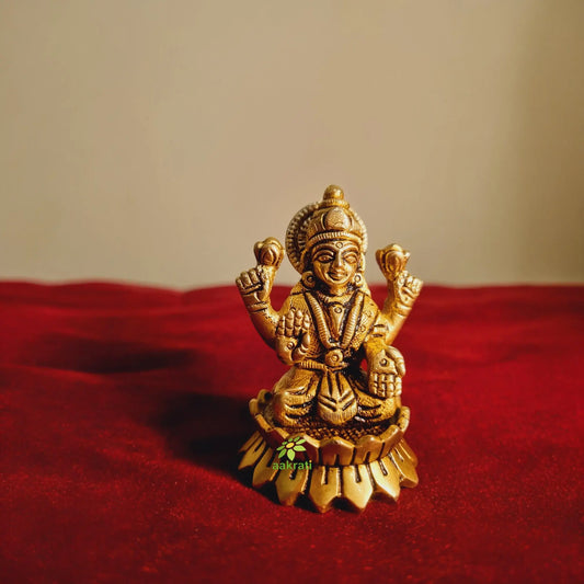 Goddess Laxmi Sitting On Lotus Brass Statue| Laxmi Idol| Temple Decor (Yellow, 2.5 inch) Aakrati