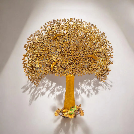 Aakrati Brass Tree of life with root and branches in yellow finishing for home and wall decoration Aakrati