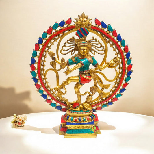 Brass Lord Nataraj Idol Stone Finish | Contemporary Design by Aakrati | Handcrafted Brass Nataraja Statue ( Multicolor, 22 inch)