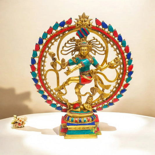 Brass Lord Nataraj Idol Stone Finish | Contemporary Design by Aakrati | Handcrafted Brass Nataraja Statue ( Multicolor, 22 inch) Aakrati