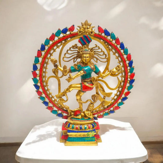 Brass Lord Nataraj Idol Stone Finish | Contemporary Design by Aakrati | Handcrafted Brass Nataraja Statue ( Multicolor, 22 inch) Aakrati