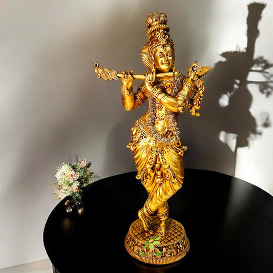 Brass Krishna Idol | Lightweight and Exquisite Craft | Traditional Brass Krishna Statue ( Yellow, 12 inch) Aakrati