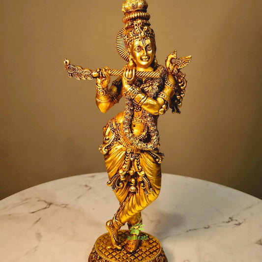 Brass Krishna Statue | Lightweight, Classic, and Blessed Art | Elegant Krishna Brass Sculpture ( Yellow, 9.8 inch) Aakrati