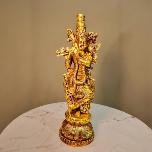 Brass Krishna Statue | Lightweight, Classic, and Blessed Art | Elegant Krishna Brass Sculpture ( Yellow, 11 inch)