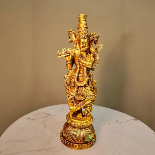 Brass Krishna Statue | Lightweight, Classic, and Blessed Art | Elegant Krishna Brass Sculpture ( Yellow, 11 inch) Aakrati