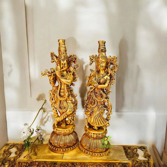 Graceful Lightweight Brass Radha Krishna Murti | Perfect for Pooja Room and Home Décor | Elegant Brass Radha Krishna Statue ( Yellow, 11 inch) Aakrati