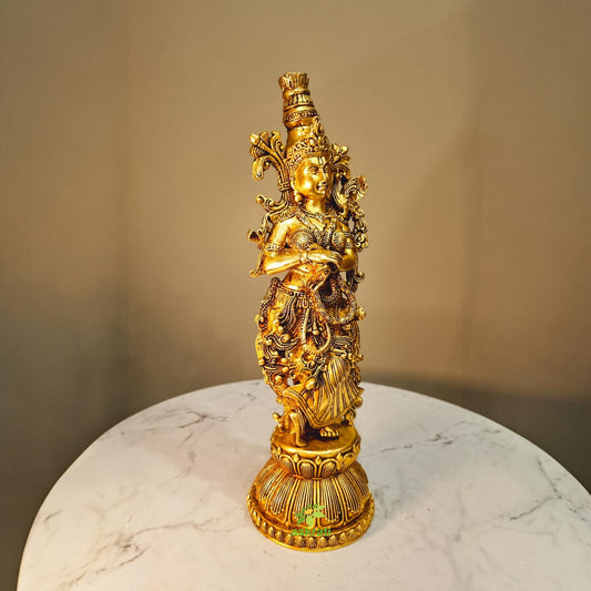 Elegant Brass Radha Murti | Perfect for Spiritual Spaces | Lightweight Brass Radha Idol ( Yellow, 11 inch)