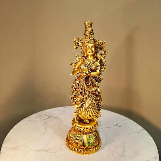 Elegant Brass Radha Murti | Perfect for Spiritual Spaces | Lightweight Brass Radha Idol ( Yellow, 11 inch) Aakrati