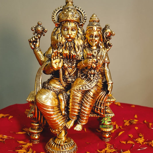 Brass Narsimha Murti | Fierce Protector for Spiritual Peace | Divine Brass Narsimha Statue ( Yellow, 7 inch)