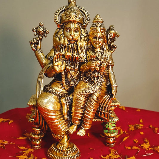 Brass Narsimha Murti | Fierce Protector for Spiritual Peace | Divine Brass Narsimha Statue ( Yellow, 7 inch) Aakrati