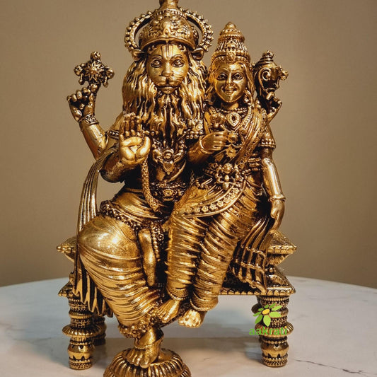 Brass Narsimha Murti | Fierce Protector for Spiritual Peace | Divine Brass Narsimha Statue ( Yellow, 7 inch)