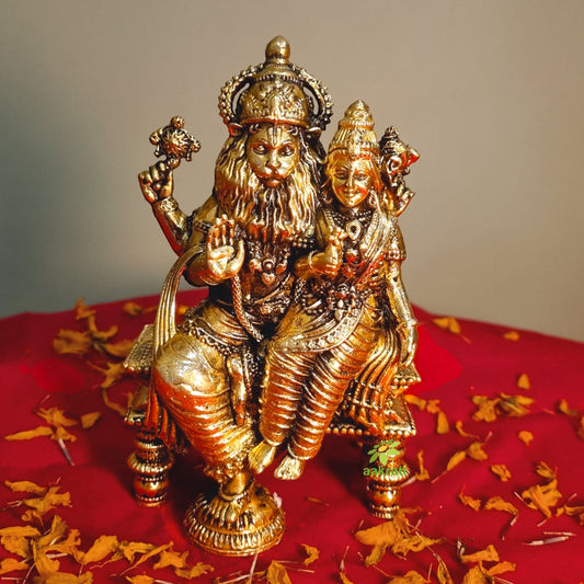 Brass Gift Set – Narsimha Murti, Laxmi Ganesh Statues with Pooja Bell | Ideal for Home Temple, Festivals & Gifting