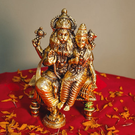 Brass Gift Set – Narsimha Murti, Laxmi Ganesh Statues with Pooja Bell | Ideal for Home Temple, Festivals & Gifting Aakrati