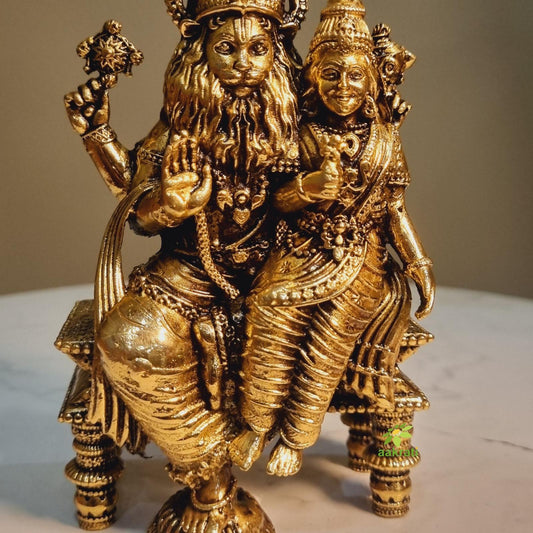 Brass Narsimha Idol | Bless Your Temple with Divine Might | Brass Narsimha Murti ( Yellow, 5.3 inch)