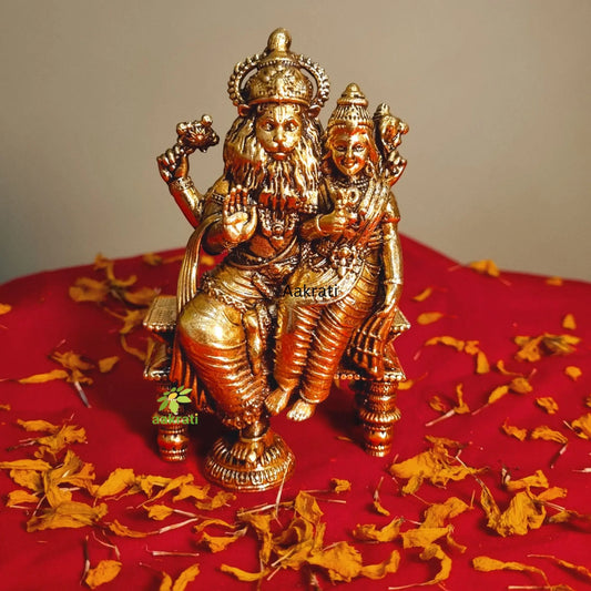 Lord Narsimha Brass Idol | Perfect for Home Temple & Spiritual Growth | Brass Narsimha Murti ( Yellow, 4.5 inch) Aakrati