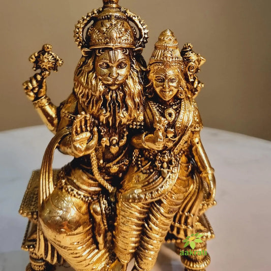 Lord Narsimha Brass Idol | Perfect for Home Temple & Spiritual Growth | Brass Narsimha Murti ( Yellow, 4.5 inch) Aakrati
