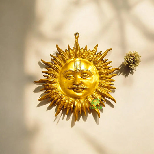 Brass Handmade Sun Face Wall Hanging | Unique Ethnic Indian Home Decor | Elegant Brass Handmade Sun Face Wall Art ( Yellow, 22 inch) Aakrati