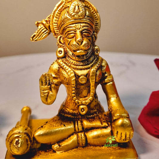 Aakrati Brass Hanuman Idol | Divine Handcrafted Hanuman Idol for Indian Homes ( Yellow, 3.4 inch)