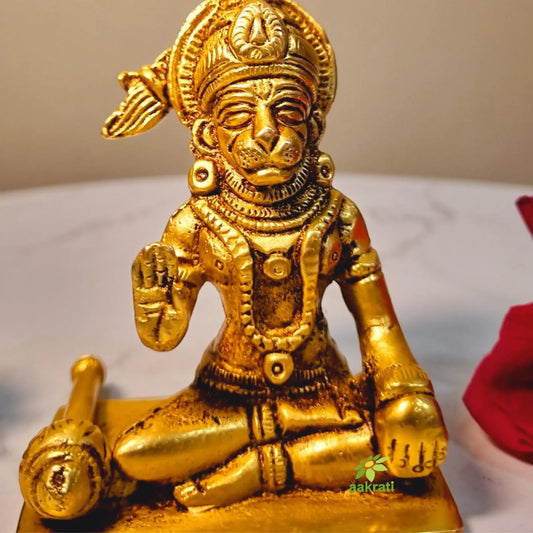 Aakrati Brass Hanuman Idol | Divine Handcrafted Hanuman Idol for Indian Homes ( Yellow, 3.4 inch) Aakrati