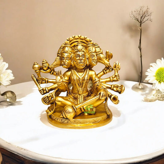 Handcrafted Brass Panchmukhi Hanuman | Perfect for Home Décor & Puja | Divine Brass Panchmukhi Hanuman Idol ( Yellow, 5.9 inch) Aakrati