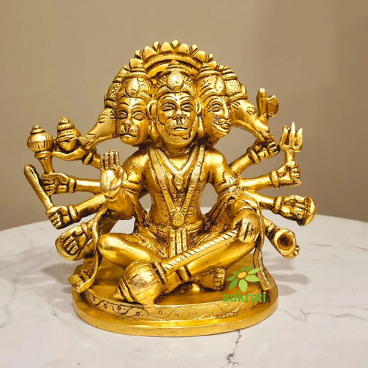Handcrafted Brass Panchmukhi Hanuman | Perfect for Home Décor & Puja | Divine Brass Panchmukhi Hanuman Idol ( Yellow, 5.9 inch) Aakrati