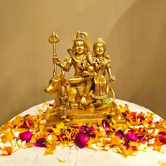 Brass Shiv Parivar Sculpture | Ideal for Devotional Homes & Temples | Premium Brass Shiv Parivar Murti ( Yellow, 9.5 inch) Aakrati