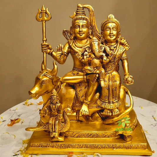 Brass Shiv Parivar Sculpture | Ideal for Devotional Homes & Temples | Premium Brass Shiv Parivar Murti ( Yellow, 9.5 inch) Aakrati