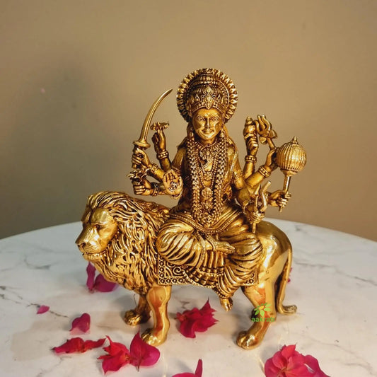Modern Brass Lightweight Durgaa Murti | A Spiritual Accent for Indian Interiors | Lightweight Brass Durgaa Murti ( Yellow, 6 inch) Aakrati