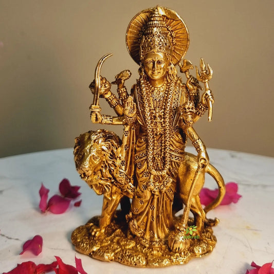 Brass Goddess Durga standing murti | Hand Carved Pooja Ghar Statue Aakrati