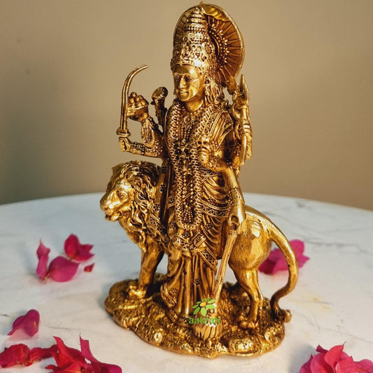 Brass Goddess Durga standing murti | Hand Carved Pooja Ghar Statue