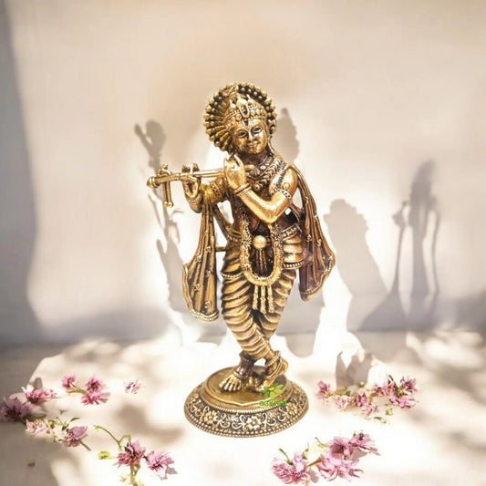 Brass Krishna Statue | Lightweight, ClasYsic, and Blessed Art | Elegant Krishna Brass Sculpture(Yellow 5 inch) Aakrati