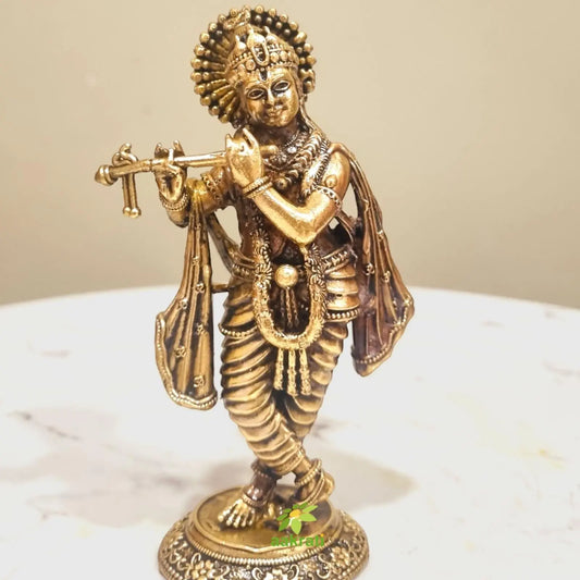 Brass Krishna Statue | Lightweight, ClasYsic, and Blessed Art | Elegant Krishna Brass Sculpture(Yellow 5 inch) Aakrati