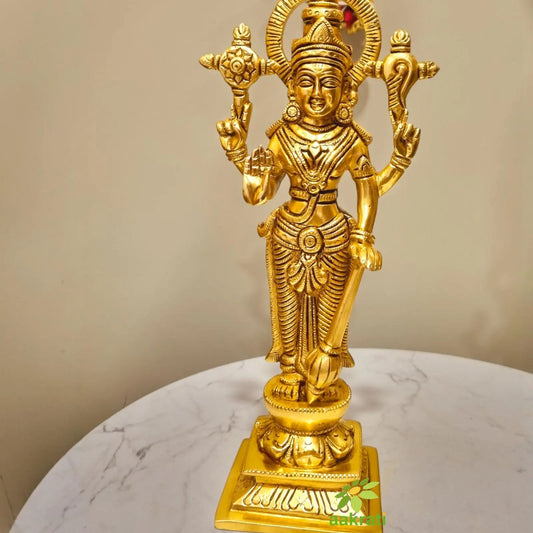 Decorative Brass Lord Vishnu Statue | Ideal for Temple, Office & Festive Gifts | Antique Brass Vishnu Idol ( Yellow, 10.5 inch) Aakrati