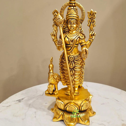 Traditional Brass Murugan Statue | Perfect for Temple Decor and Gift-Giving | Modern Brass Murgan Statue ( Yellow, 10.5 inch) Aakrati