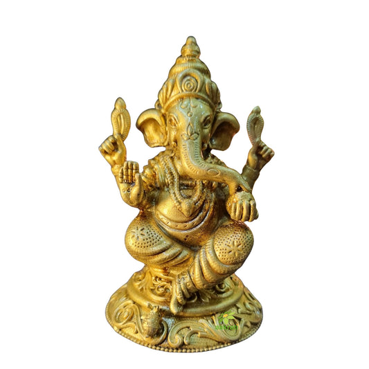 Light Weighted Brass Lord Ganesha Idol for Temple | Ganpati Murti for Festive & Spiritual Use | Ganpati Murti for Festive & Spiritual Use (Yellow, 3.5 Inch) Aakrati