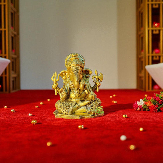 Ganesh Murti in Brass for Puja Room | Home Temple Decor & Religious Gift Item | Light Weighted Brass Ganesh Statue (Yellow, 2.5 Inch) Aakrati