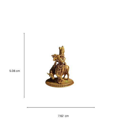 Pure Brass Krishna Idol for Temple | Handcrafted Murti for Puja & Home Mandir | Light Weighted Brass Krishna Murti for Mandir (Yellow, 3 Inch)