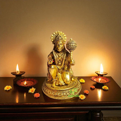Pure Brass Hanuman Idol for Temple | Bajrangbali Murti for Home Puja & Mandir Decor | Traditional Puja Idol for Daily Rituals (Yellow, 3.5 Inch)