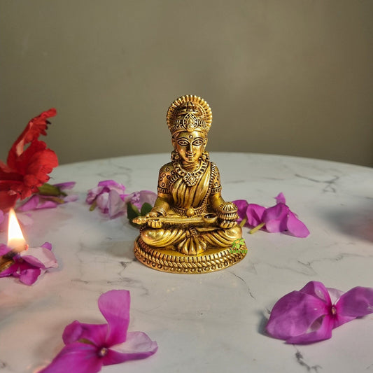 Pure Brass Goddess Annapurna Idol for Temple | Devi Murti for Home Puja & Mandir Decor | Religious Statue for Kitchen & Mandir (Yellow, 3 Inch) Aakrati