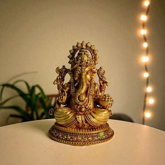Handcrafted Brass Ganesh Idol | Antique Finish Ganesha Statue for Home Decor & Pooja | Brass Lord Ganesha Idol (Yellow, 3 Inch) Aakrati